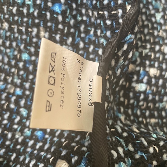 SHEIN Blue Tweed Pearl-Trim Cropped Jacket - Picture 6 of 9